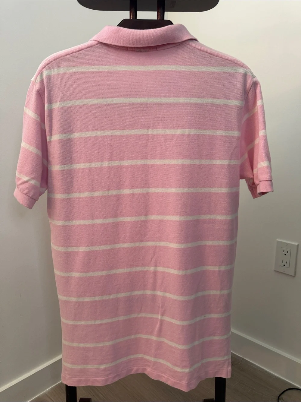 Vintage Ralph Lauren Polo Silver Label Pink and White Striped Polo.  Sz M